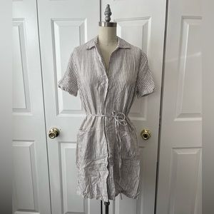 French Connection Striped Linen-style Button down dress Size xxs